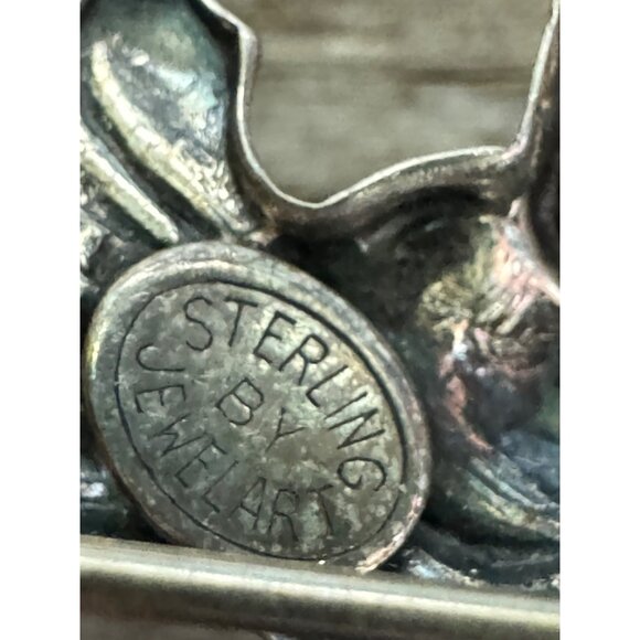 Vintage Deep Scuptured Sterling Silver Rose Brooch Repousse Leaves Bar Pin - Picture 4 of 5